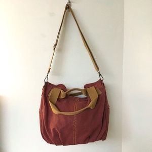 JINGPINFANBU Crossbody Bag Red Denim Canvas Zip Tan Strap Travel Hand Grips